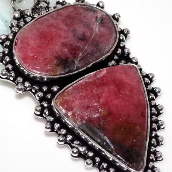 Rhodonite, rainbow, moonstone and obsidian pendant - Picture 2 of 2